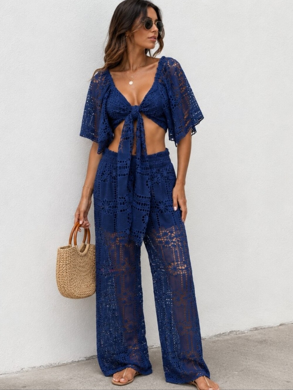 ATELIE Made - Brasil - Navy Blue Crochet Two-Piece Beach Set